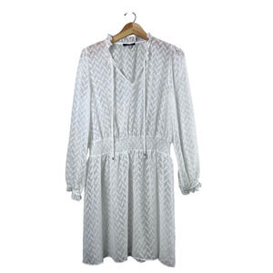 White Sheer Chevron Tommy Hilfiger Long Sleeve Dress 12